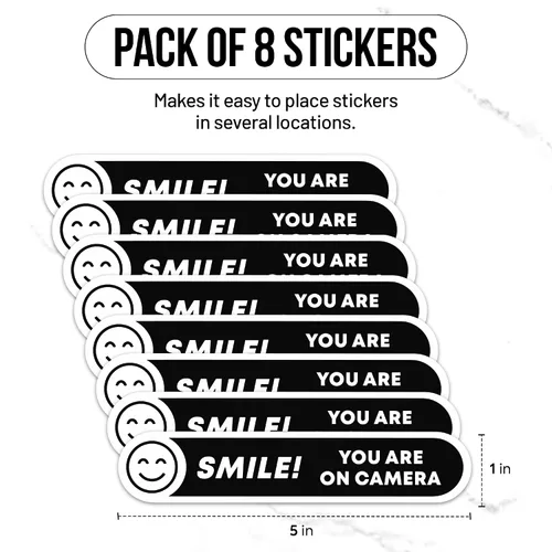 Miniatura 4 de Calcomanías para cámara Smile You're On (8 piezas) – Adhesivo fuerte, resistente al agua, letreros de «You are on» Tamaño 5 x 1 pulgadas. Adhesivos