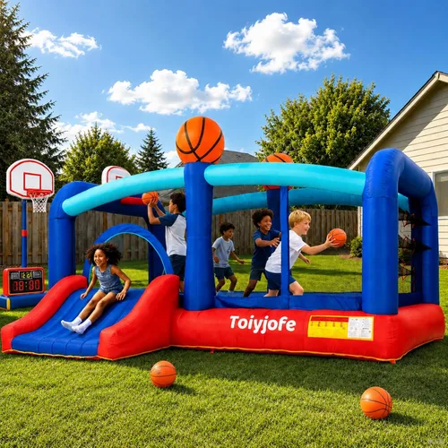 Casa inflable de baloncesto extragrande para niños grandes de 8 a 12 años, castillo hinchable inflable de 16 pies con tobogán y aros dobles, puente