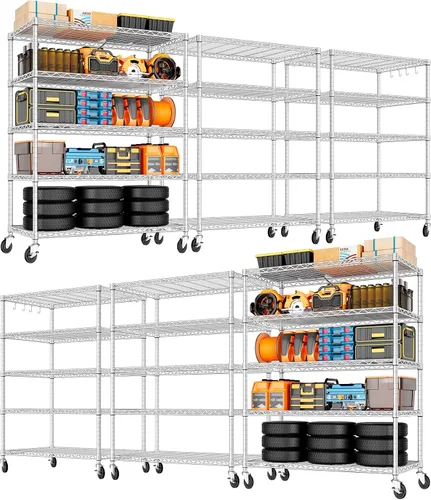 Miniatura 20 de PrimeZone Estantería de alambre de 75 pulgadas de alto, estantes de metal de almacenamiento de acero delgado de 5 niveles con ruedas, unidad