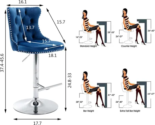 Miniatura 75 de Aoowow Juego de 2 taburetes de bar giratorios, taburetes de bar ajustables con respaldo de terciopelo copetudo, sillas de bar modernas tapizadas