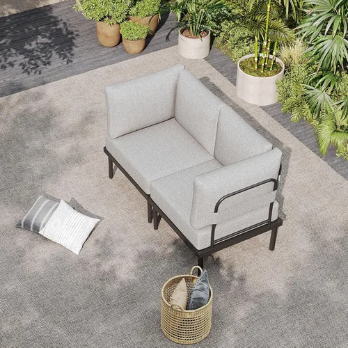 Miniatura 7 de Sundale Outdoor Juego de 2 muebles de metal para patio, sofá seccional para exteriores con cojín de olefina de 6 pulgadas, modernos