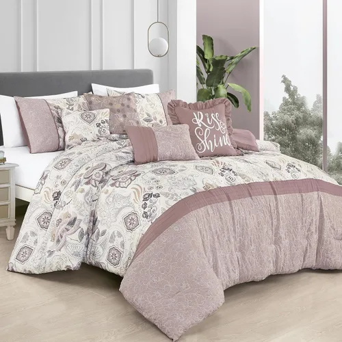 Miniatura 8 de ESCA Juego de edredón floral morado Queen - 7 piezas de ropa de cama botánica ciruela malva