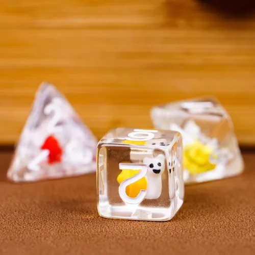 Miniatura 9 de Cusdie Dados DND de 7 troqueles, juego de dados poliédricos rellenos de animales, para juegos de rol, dados D&D (caracol colorido)