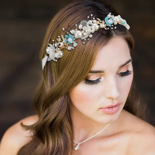 Miniatura 7 de Didder Diadema de flores, tiara y corona de perlas para mujeres y niñas, para sesión de fotos de maternidad, diadema de diamantes de imitación