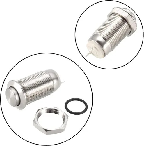 Miniatura 2 de uxcell Interruptor de botón de metal con pestillo 0.394 in Diámetro de montaje 1NO 250V 5A