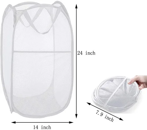 Miniatura 2 de Cesta de lavandería emergente, cesta plegable de malla para ropa de los niños, para dormitorio universitario o para viajar, cesta de lavandería