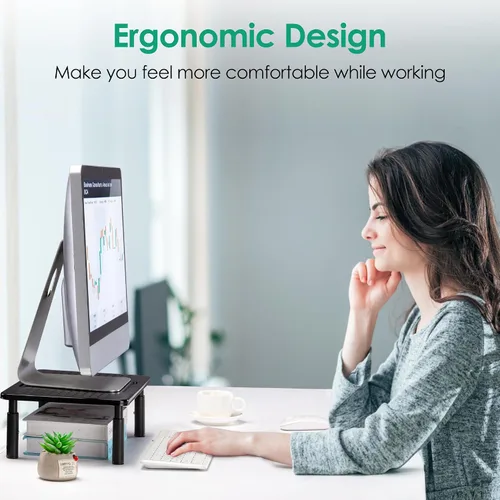 Miniatura 7 de La Jaco Elevadores de monitor para 2 monitores, soporte de monitor ajustable de 3 alturas con soporte para bolígrafo, elevador de monitor doble