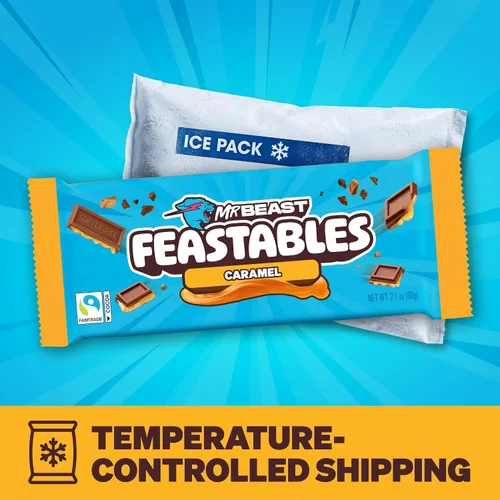 Miniatura 2 de MrBeast Feastables - Barra de chocolate con caramelo, tamaño King, 10 unidades, caramelo de chocolate suave relleno de caramelo, cacao de comercio