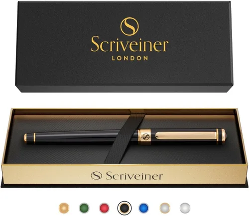 Miniatura 15 de Scriveiner – Bolígrafo roller azul medianoche, con lacado azul y acabado cromado, repuesto de tinta Schmidt, para hombres y mujeres, para 13. Azul