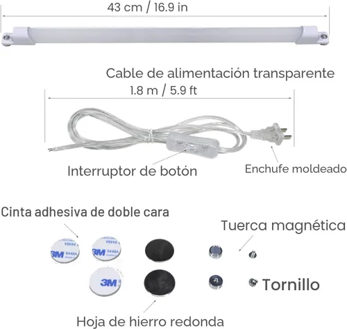 Miniatura 2 de STBTECH Iluminación LED de 110 V para debajo del gabinete, barra de luz LED de 17 pulgadas con cable de alimentación de 6 pies, instalación Blanco