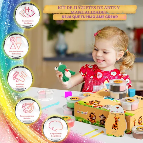 Miniatura 6 de Kit de arcilla seca al aire – tema de animales, arcilla para modelar para niños, arcilla mágica modelo de bricolaje con herramientas de escultura