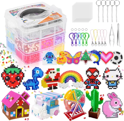 LULUETPUE Juego de cuentas de fusible, 10000 piezas, juego de cuentas de fusión de 5 mm, kit de manualidades de cuentas de hierro con tableros,