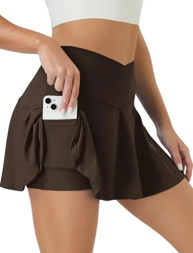 Miniatura 10 de COPYLEAF Falda de tenis para mujer, faldas de golf de cintura alta con bolsillos, pantalones cortos cruzados atléticos plisados