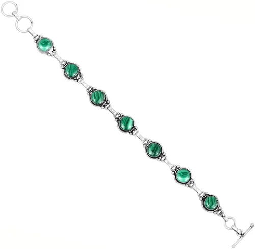 Miniatura 100 de Round Shape Natural & Synthetic Gemstones Silver Plated Bracelets for Women - Vintage Bohemian Style Handmade Birthstone Adjustable Link Bracelet