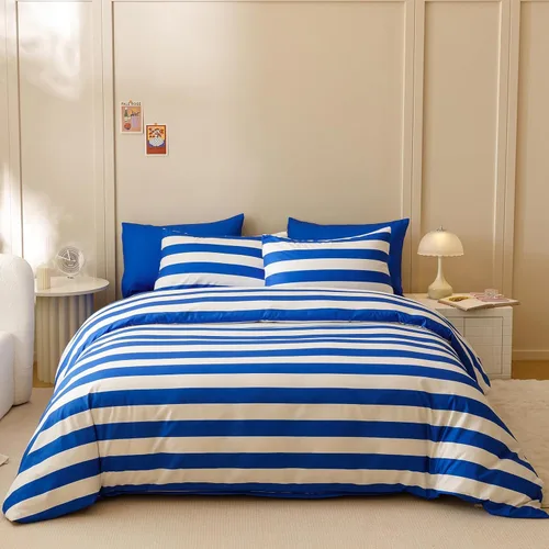Miniatura 20 de KAREVER Juego de edredón azul y blanco a cuadros, juego de ropa de cama para niñas, juego de edredón a cuadros azul y blanco, manta para niños