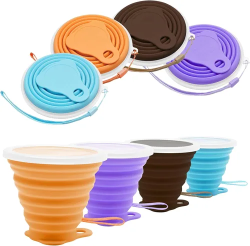 Miniatura 14 de Litoexpe 2 Pack Taza de Viaje Plegable de Silicona, Juego de Tazas de Camping Portátiles con Tapas, Gris y Azul Gris & azul