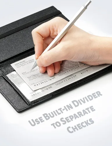 Miniatura 129 de Yarnic Funda para chequera personal, soporte para chequera con soporte para bolígrafo y divisor de plástico transparente integrado para cheques Rosa