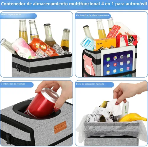 Miniatura 7 de ELONGRIVER - Basurero para asiento trasero o delantero de automóvil, a prueba de fugas, bonita bolsa de basura para vehículos utilitarios Gris