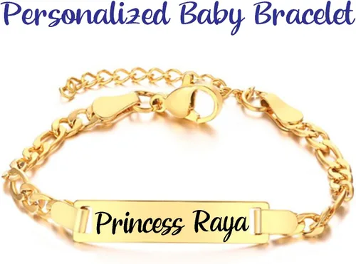 Miniatura 4 de Pulsera de bebé chapada en oro de 14 quilates, pulsera de bebé grabada personalizada, pulsera con nombre grabado, pulsera de bebé chapada en oro