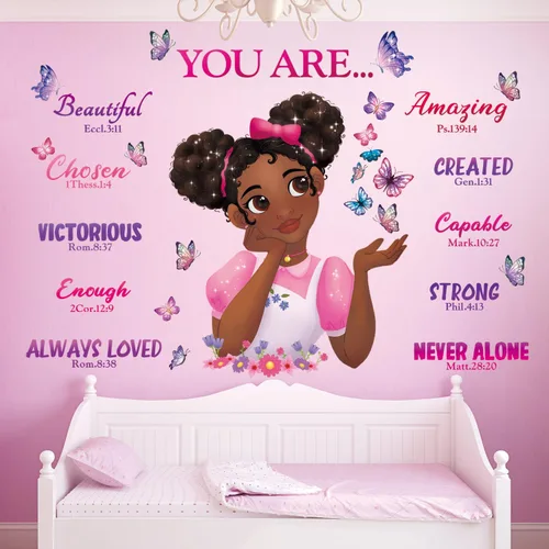 Miniatura 3 de DECOWALL SG2-2315 Pegatinas de Pared Black Girl Magic Calcomanías Dormitorio de Niñas Mariposa Habitación de Niños Arte Decoraciones para Niños