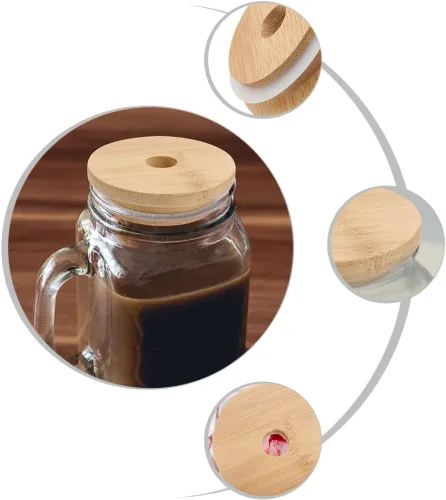 Miniatura 8 de Tapa de bambú para frasco, tapa de frasco, tapa de botella, tarro de vidrio, tapa de bambú, tapa de tarro con agujeros para pajilla, tapa
