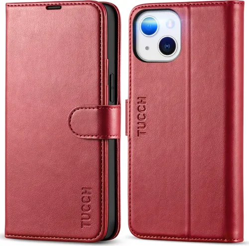 Miniatura 11 de TUCCH Funda tipo cartera para iPhone 13 Mini, carcasa interior de TPU a prueba de golpes, piel sintética, bloqueo RFID, soporte para tarjeta de Negro
