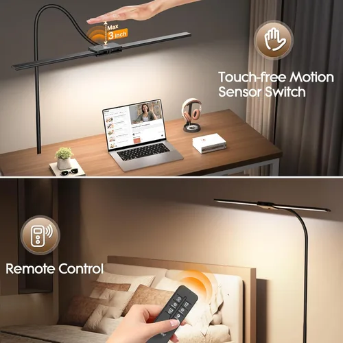 Miniatura 7 de Syrinx Lámpara de Pie LED, Lámparas de Pie de Doble Cabezal con Cuello de Ganso para Sala de Estar con Interruptor de Gestos y Control Remoto