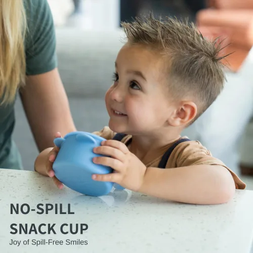 Miniatura 4 de Vasos de silicona antiderrames para niños pequeños – Recipientes portátiles para aperitivos para bebés con tapa a prueba de polvo – Vasos a prueba