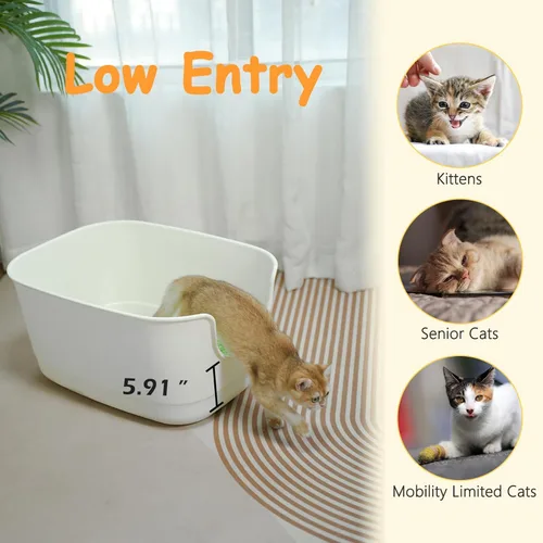 Miniatura 4 de SpaceTime Caja de Arena Extra Grande con Lados Altos, 24.2" L x 16.3 W x 12.9 H XL Bandeja de Arena Multi Gato para Gatitos, Cajas para Gatos de Gris