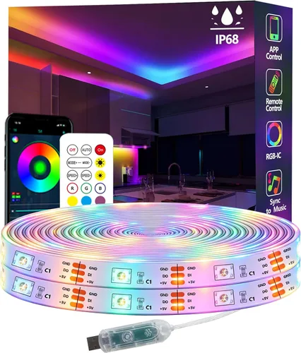 Miniatura 7 de Tira de luces LED Ws2812 RGB+IC de 16.4 pies IP68 impermeable para exteriores, alimentación por USB de 5 V, sincronización de música, Bluetooth