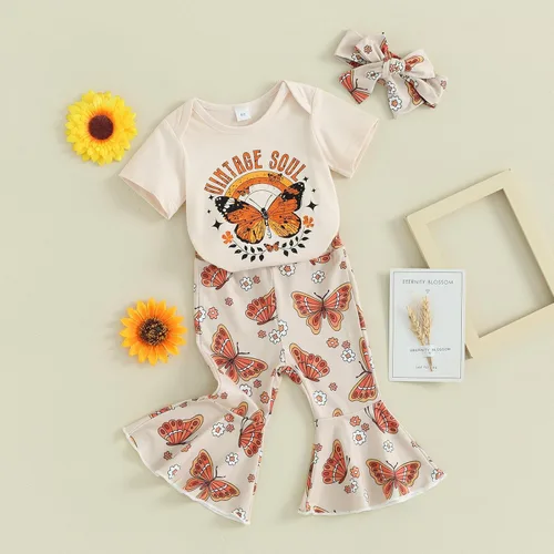 Miniatura 108 de Sejardin Ropa de verano para bebé y niña, recién nacida, manga corta, con letras, mameluco elástico con diadema