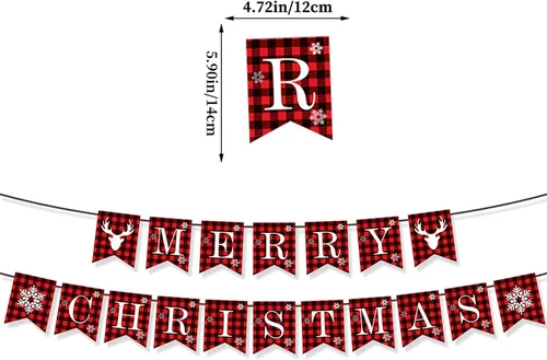 Miniatura 2 de Cartel para fiesta de Navidad, 18 unidades, diseño de cuadrícula roja con texto en inglés "Merry Christmas", tradicional a la antigua