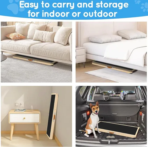 Miniatura 7 de Rampa para perros con alfombrilla de silicona antideslizante, rampas de madera de 39 pulgadas para perros pequeños, soporta hasta 100 libras, altura