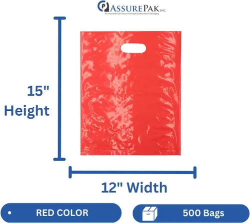 Miniatura 2 de ASSUREPAK Bolsas de mercancías troqueladas de LDPE - 500 bolsas - 12"x15" - 1.5 mil - Rojo - 1215DCRED