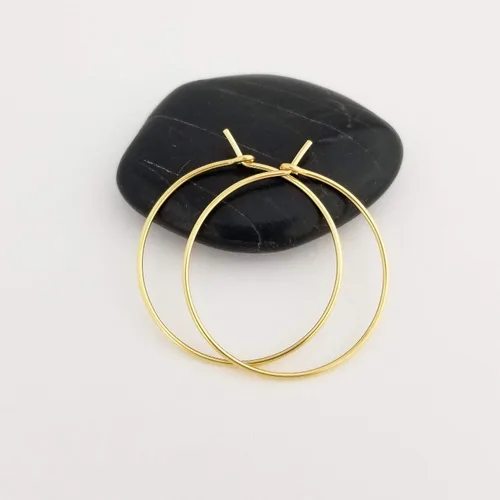 Miniatura 12 de Aretes de aro finos medianos de oro de 14 quilates para mujer, ligeros, minimalistas, para uso diario, de 1.5 pulgadas