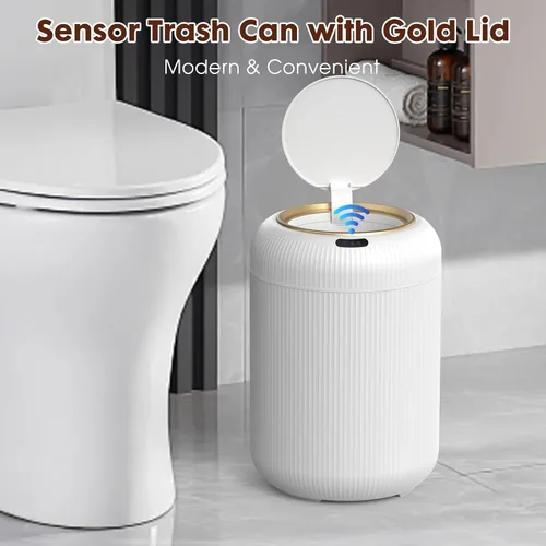 Miniatura 5 de Procade Cubo de basura con sensor de movimiento con tapa, cubo de basura eléctrico de baño de 3 galones, papelera blanca pequeña sin contacto, mini