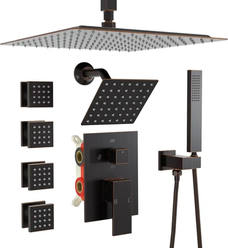 Miniatura 17 de Enga - Sistema de ducha con espray corporal, 12 pulgadas de sistema de cabezal de ducha de lluvia montado en la pared, sistema de chorros de ducha