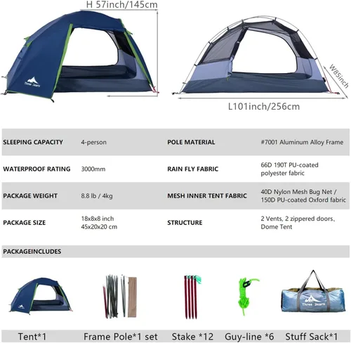 Miniatura 3 de ThreeBears - Tienda de campaña para 4 personas, impermeable, fácil de instalar, espacioso para aventuras familiares al aire libre, senderismo