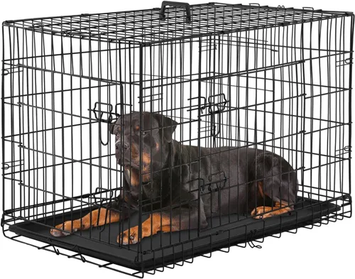 Miniatura 15 de PayLessHere Jaula grande para perros medianos y grandes, jaula de metal para perros de doble puerta, plegable, para interiores y exteriores