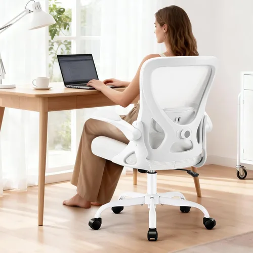 AreShark Silla de oficina – Silla de escritorio ergonómica de malla transpirable con soporte lumbar ajustable y reposabrazos abatibles – Silla Blanco