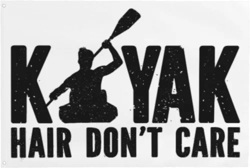 Kayak-Girl-Kayak-Hair-Don't-Care-Gifts for Women Men Bandera negra de 4 x 6 pies, banderas divertidas para habitación con 2 argollas de latón para