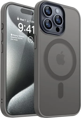 Miniatura 16 de CANSHN Funda magnética para iPhone 15 [compatible con MagSafe y probada contra caídas de grado MIL], funda delgada translúcida mate, antiarañazos, a