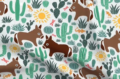 Spoonflower Fabric - Life Country Animals Western Cactus Desert Farm Donkey Printed on Chiffon Fabric Fat Quarter - Sewing Fashion Apparel Dresses