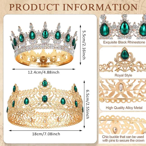 Miniatura 2 de MTLEE 2 Piezas Coronas de Rey y Reina para Baile de Graduación Coronas de Rey para Hombres Corona Real con Pedrería Azul Reina para Mujeres