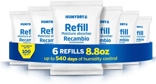 HUMYDRY Recambios de absorción de humedad para deshumidificador de 8.8 onzas, paquete de 6 bolsas sin perfume, hasta 100 pies cuadrados, control de