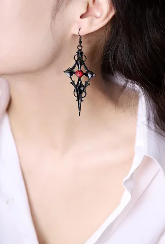 Miniatura 2 de Sacina Aretes de cruz gótica, aretes de cruz negra para mujer, aretes góticos, aretes góticos, aretes de Halloween, joyería de disfraces, regalo