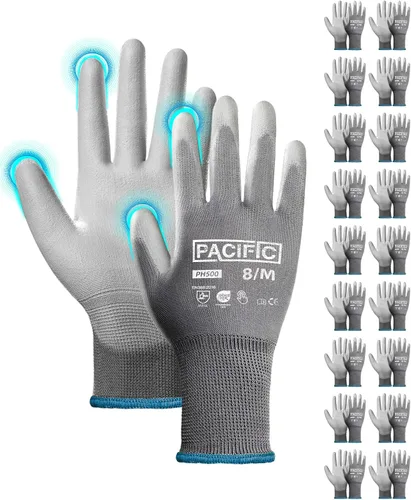 Miniatura 11 de PACIFIC PPE 18 pares de guantes de trabajo, guantes de punto sin costuras recubiertos de poliuretano, guantes de seguridad para pantalla táctil