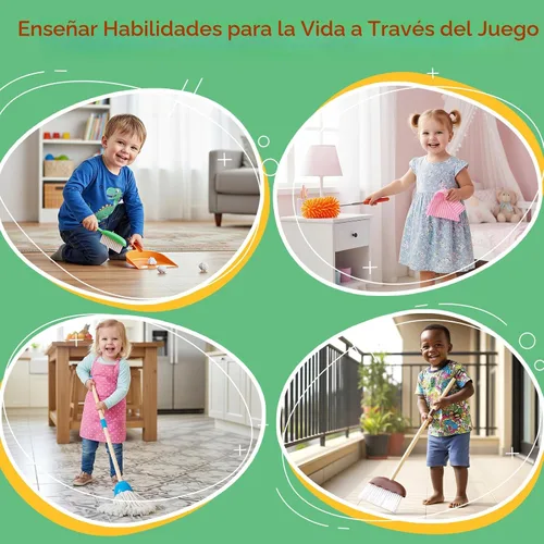 Miniatura 7 de Meland Juego de limpieza para niños, 8 piezas de escoba y aspiradora de juguete, juguetes de limpieza de casa para niños, regalo de cumpleaños