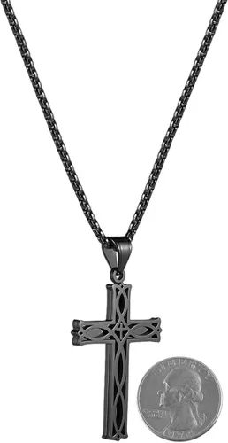 Miniatura 4 de HZMAN Collar con colgante de cruz celta infinita para hombre, de acero inoxidable, con nudo irlandés, cadena de eslabones de 22 + 2 pulgadas, Acero