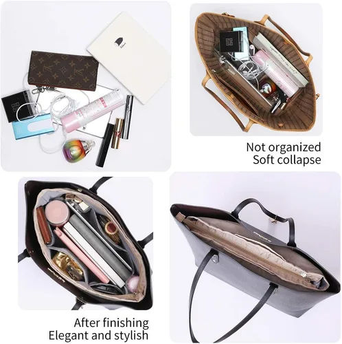 Miniatura 28 de iN Organizador de bolso con cremallera de tela de nailon para mujer, Beige
